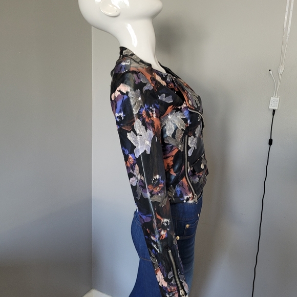 Another Story Leaf Print Moto Jacket, VGUC, Size XS - Picture 2 of 9